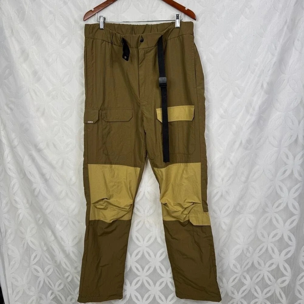 Staple Pigeon Mens Khaki Colorblock Ripstop Cargo Pants XL NWT Streetwear Belted